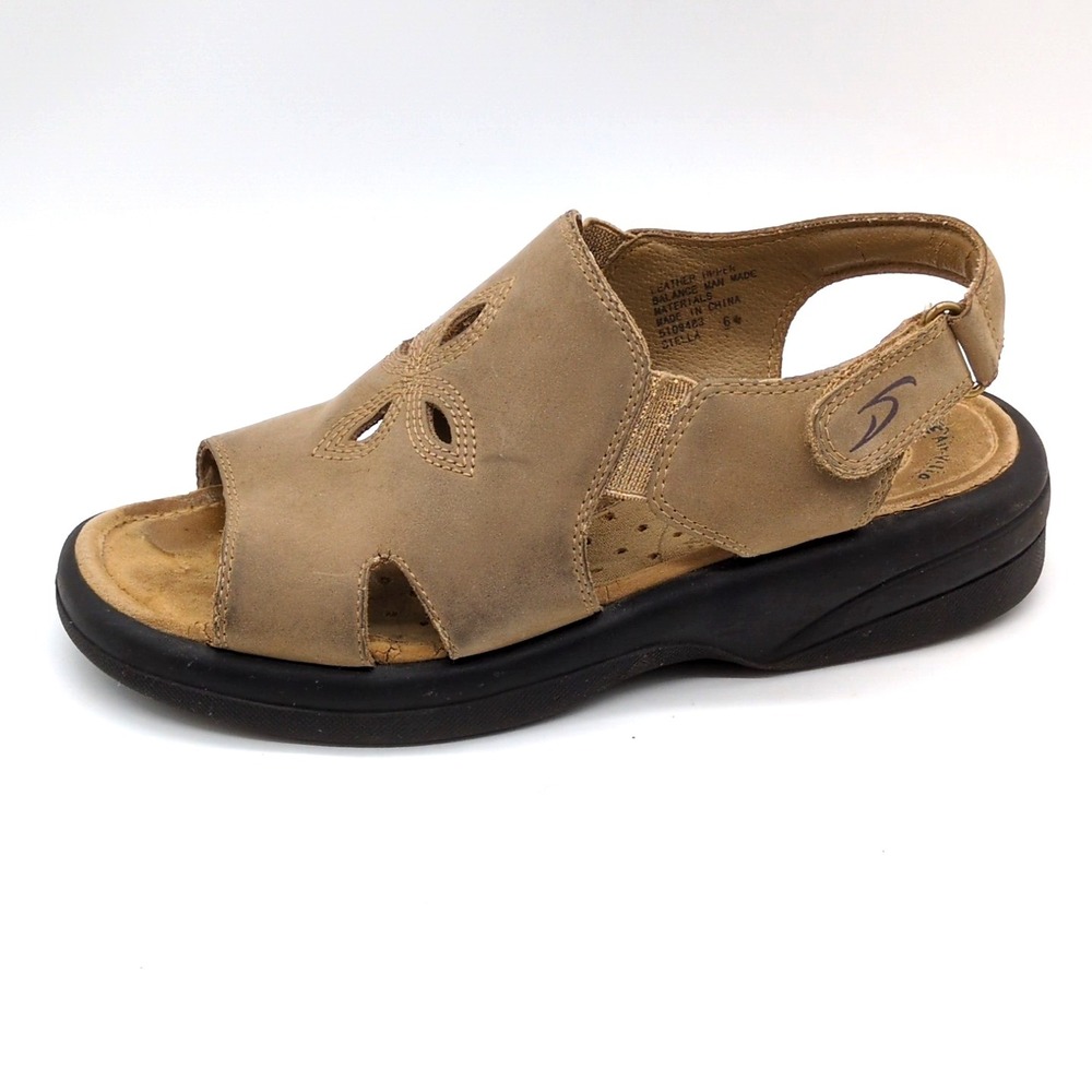 Dr Scholls Shoes Womens Stella Beige 6 Leather Slingback Sandals Hook Loop‎